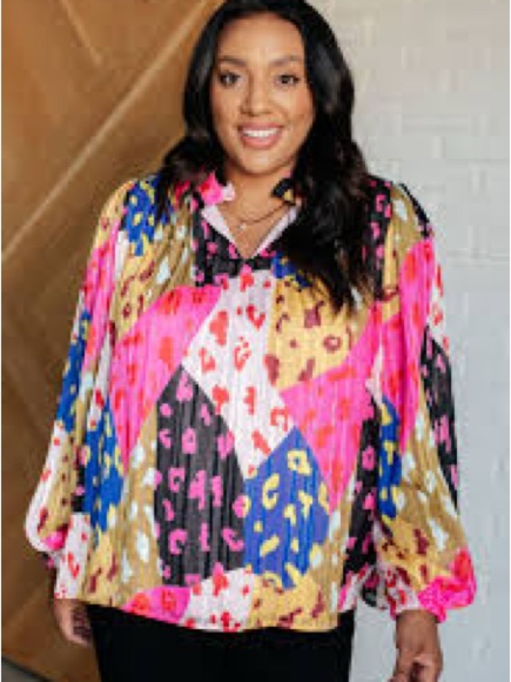 Vibrant Multi-Color Pleated Long-Sleeve Women's Top